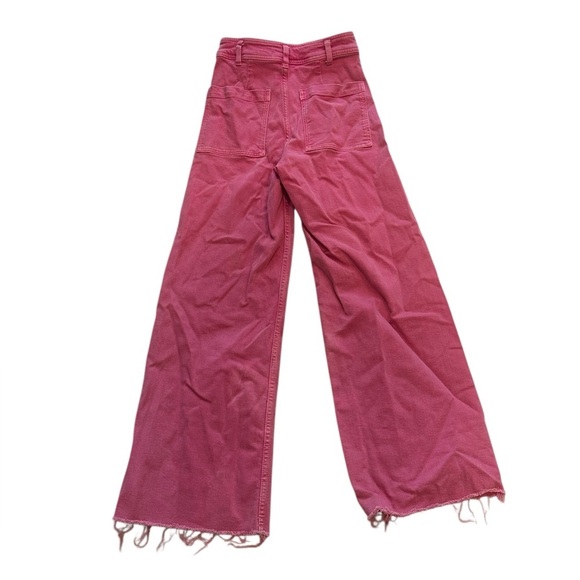 Zara Marine Straight Wide Leg Hot Pink Raw Hem Denim Jeans High Waist Size 2 - Picture 5 of 12